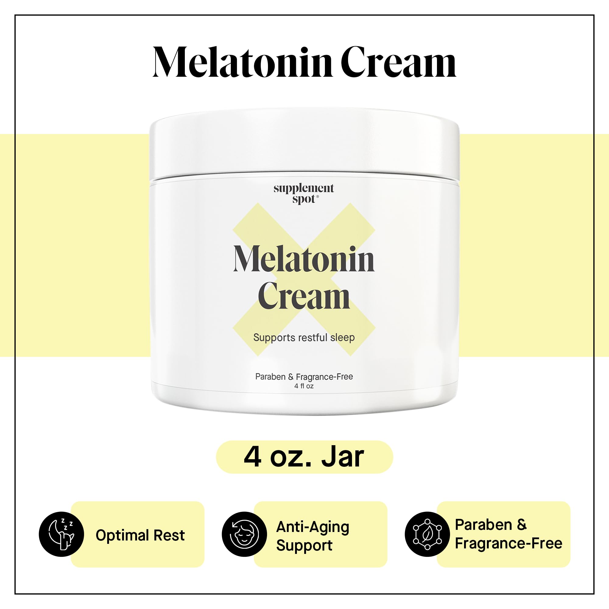 Front view of Melatonin Sleep Cream jar with label