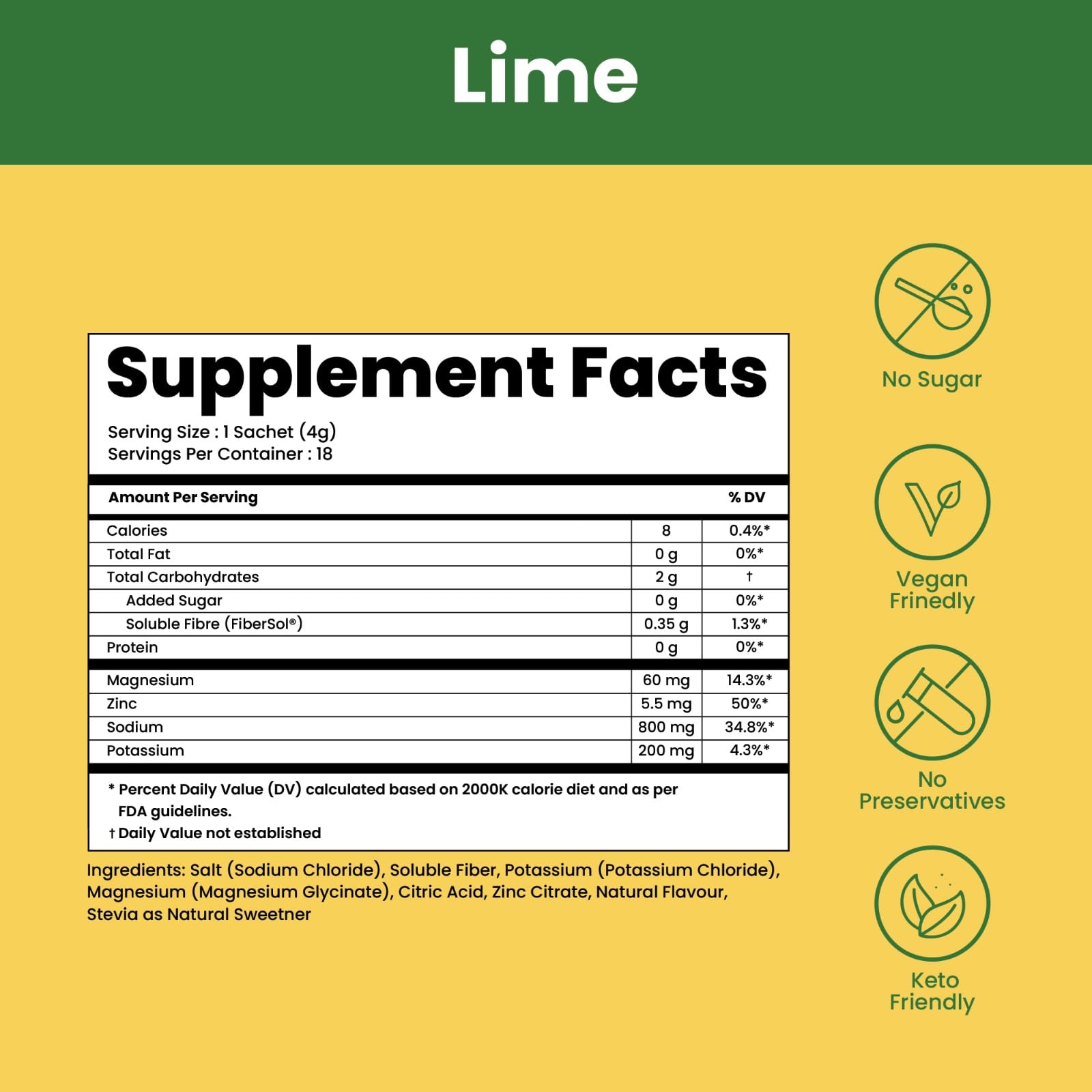 Nutrition and ingredients details for SUPPLY6 Salts Lime