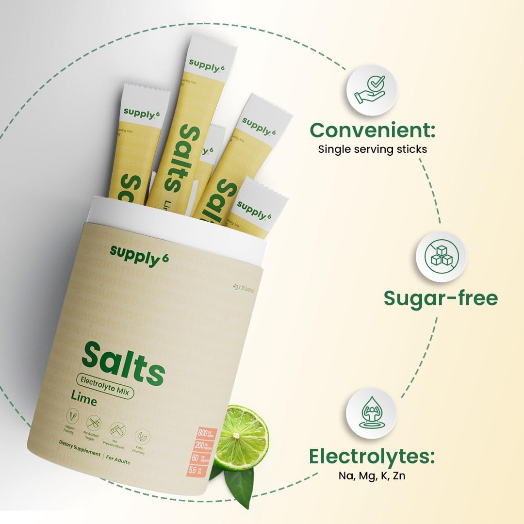 Lifestyle image showing SUPPLY6 Salts Lime for vegan keto hydration