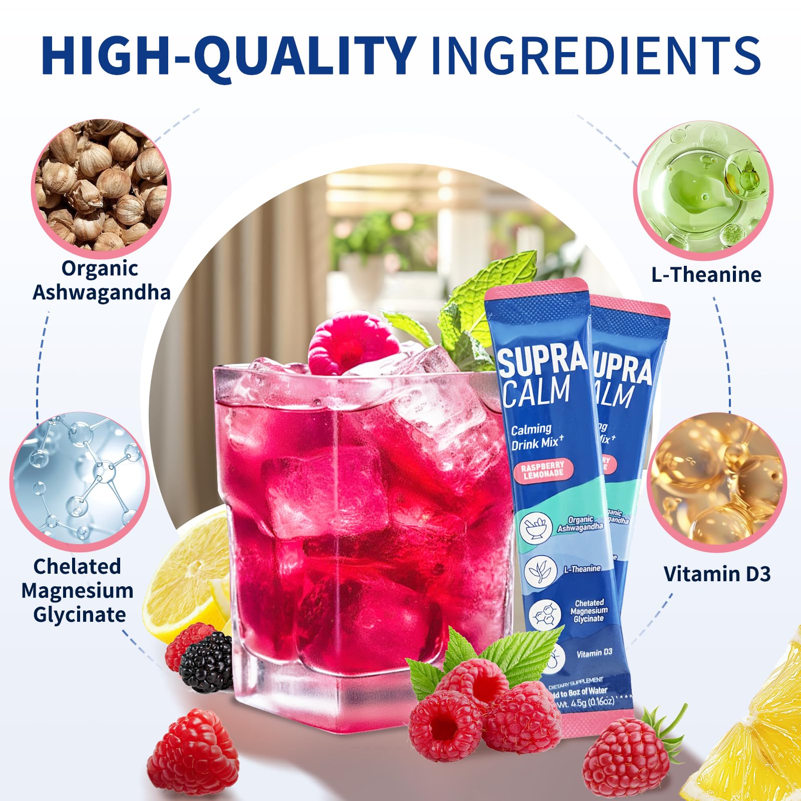 Supplement facts and ingredients label of SupraCalm