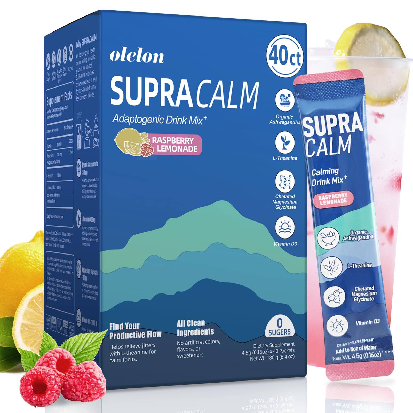 SupraCalm Raspberry Lemonade magnesium drink mix box front