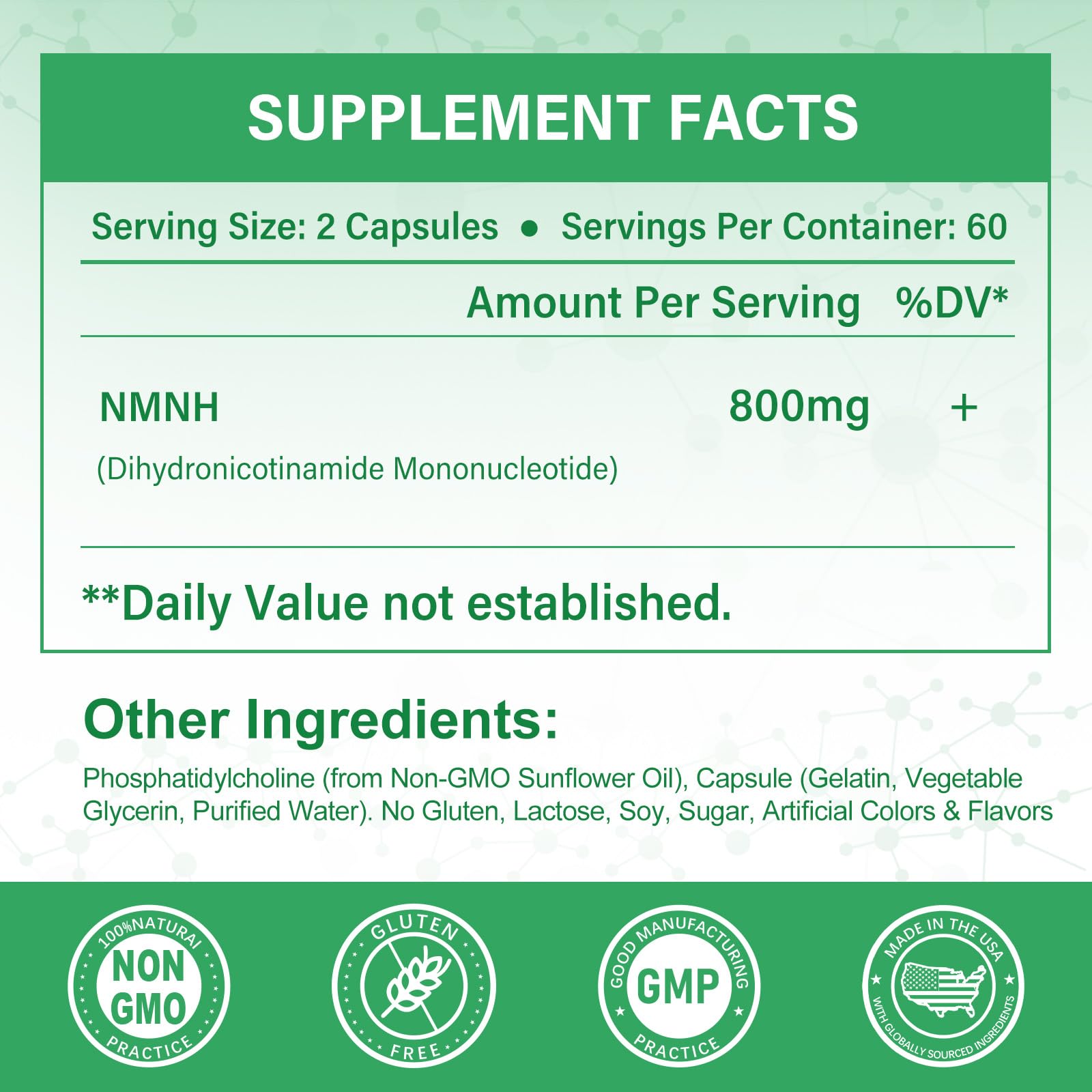 SUPRANOURISH NMNH bottle back label with nutrients