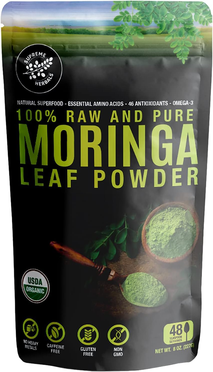SUPREME HERBALS Moringa Leaf Powder 8 oz resealable bag