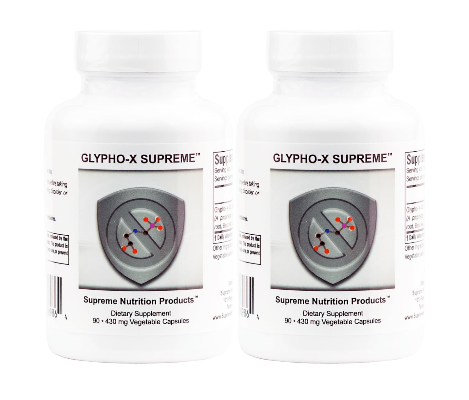 Supreme Nutrition Glypho-X Supreme bottle highlighting herbal blend for daily wellness.