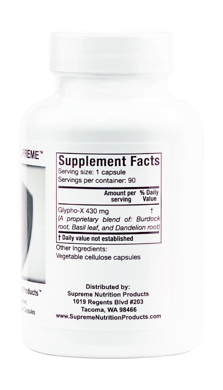 Closeup of Glypho-X Supreme herbal blend with burdock, dandelion, basil for holistic support.