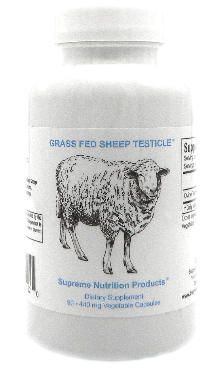 Supreme Nutrition Sheep Testicle bottle label on white background