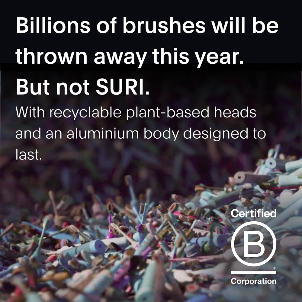 SURI designed in California branding on the black toothbrush
