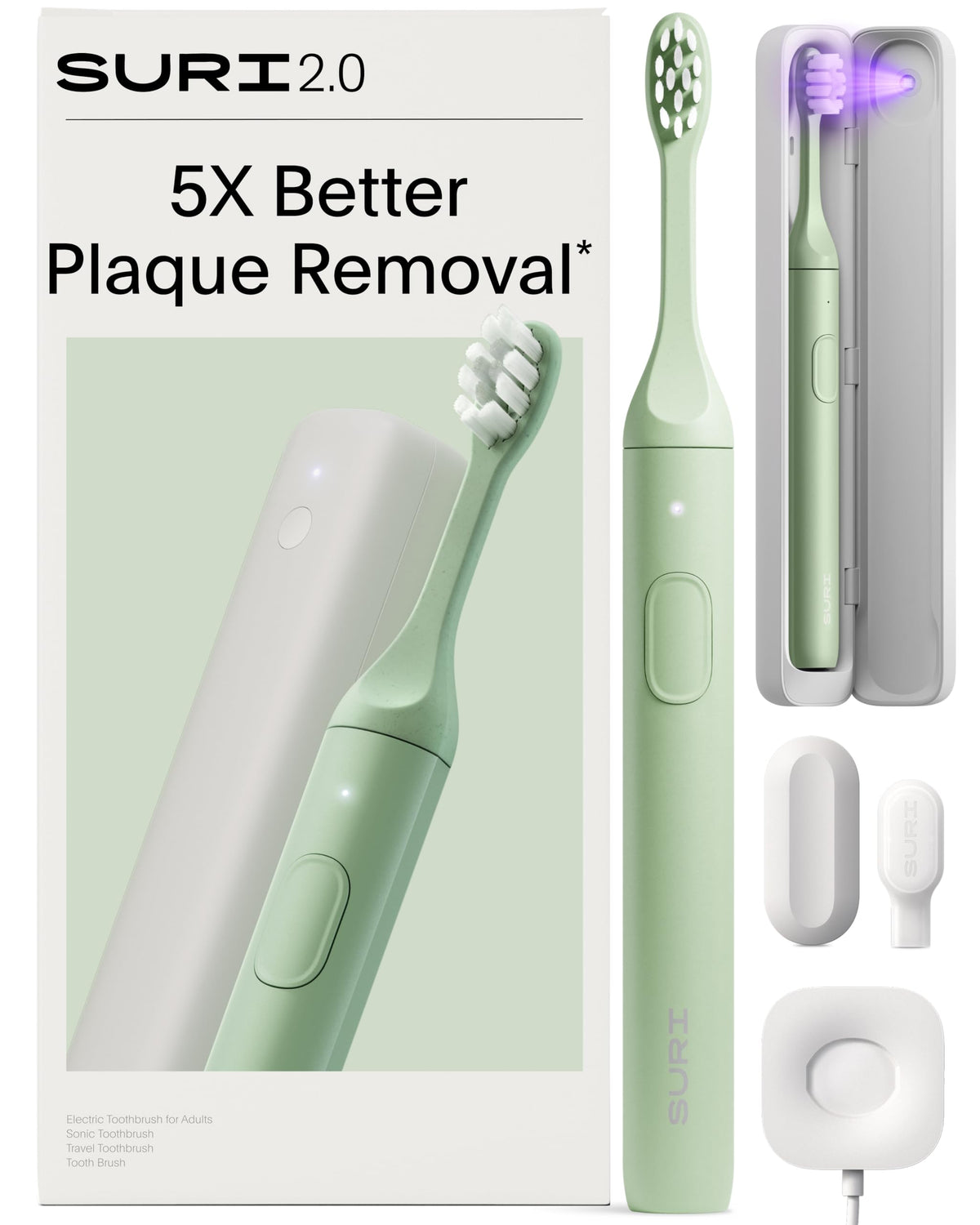 Front view of SURI 2.0 sonic electric toothbrush