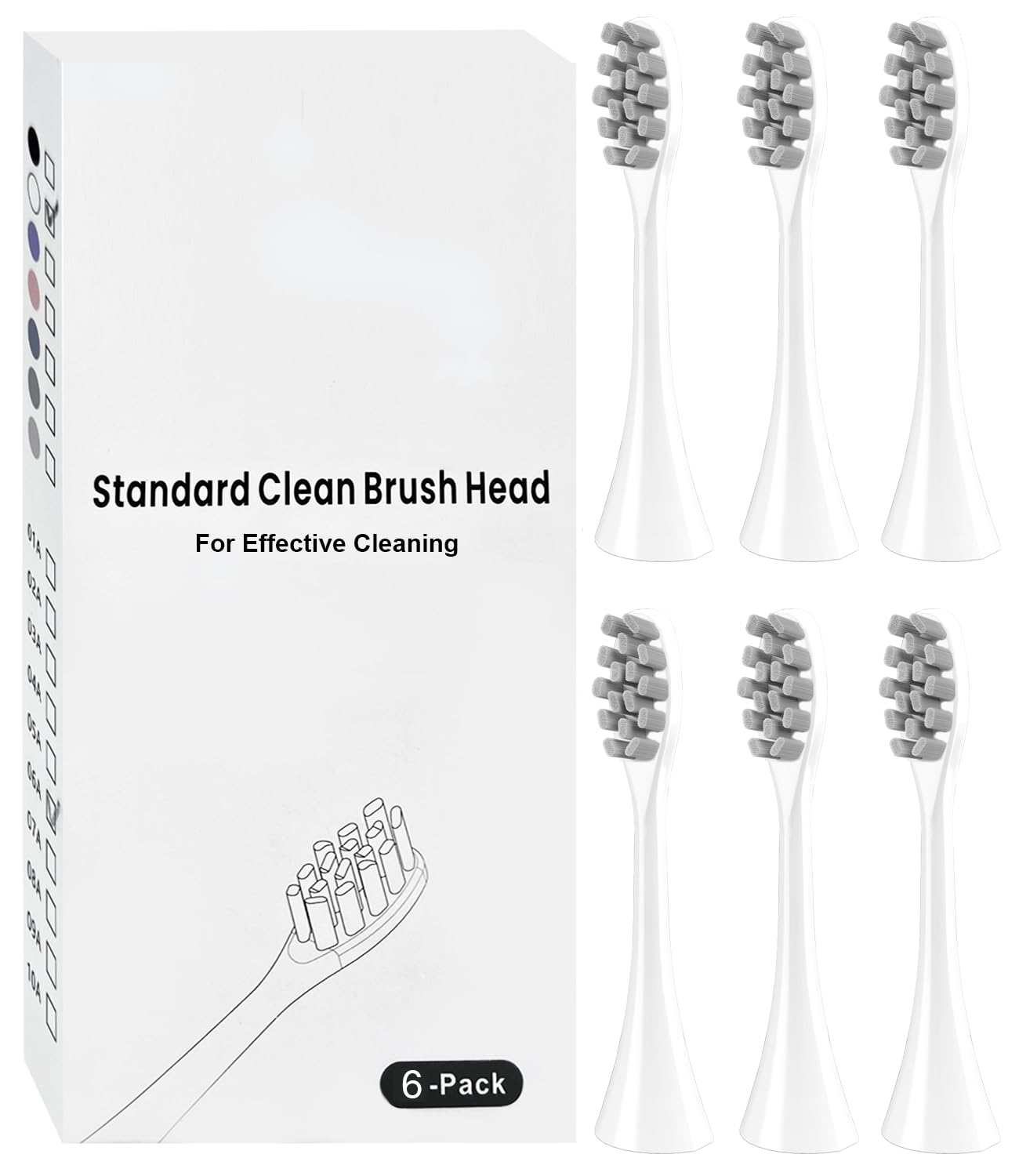 Six-pack replacement brush heads for SURI electric toothbrush