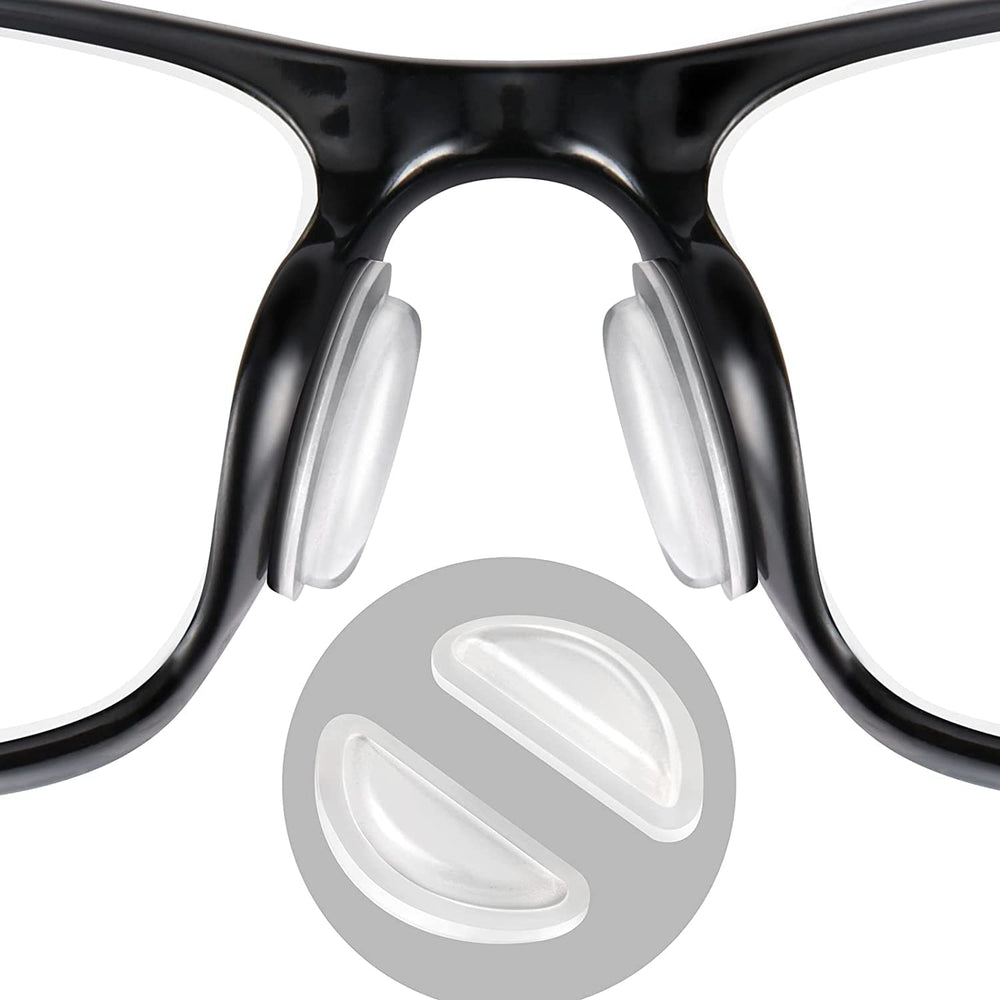 Close-up of SURMAP clear silicone eyeglass nose pad with airbag design