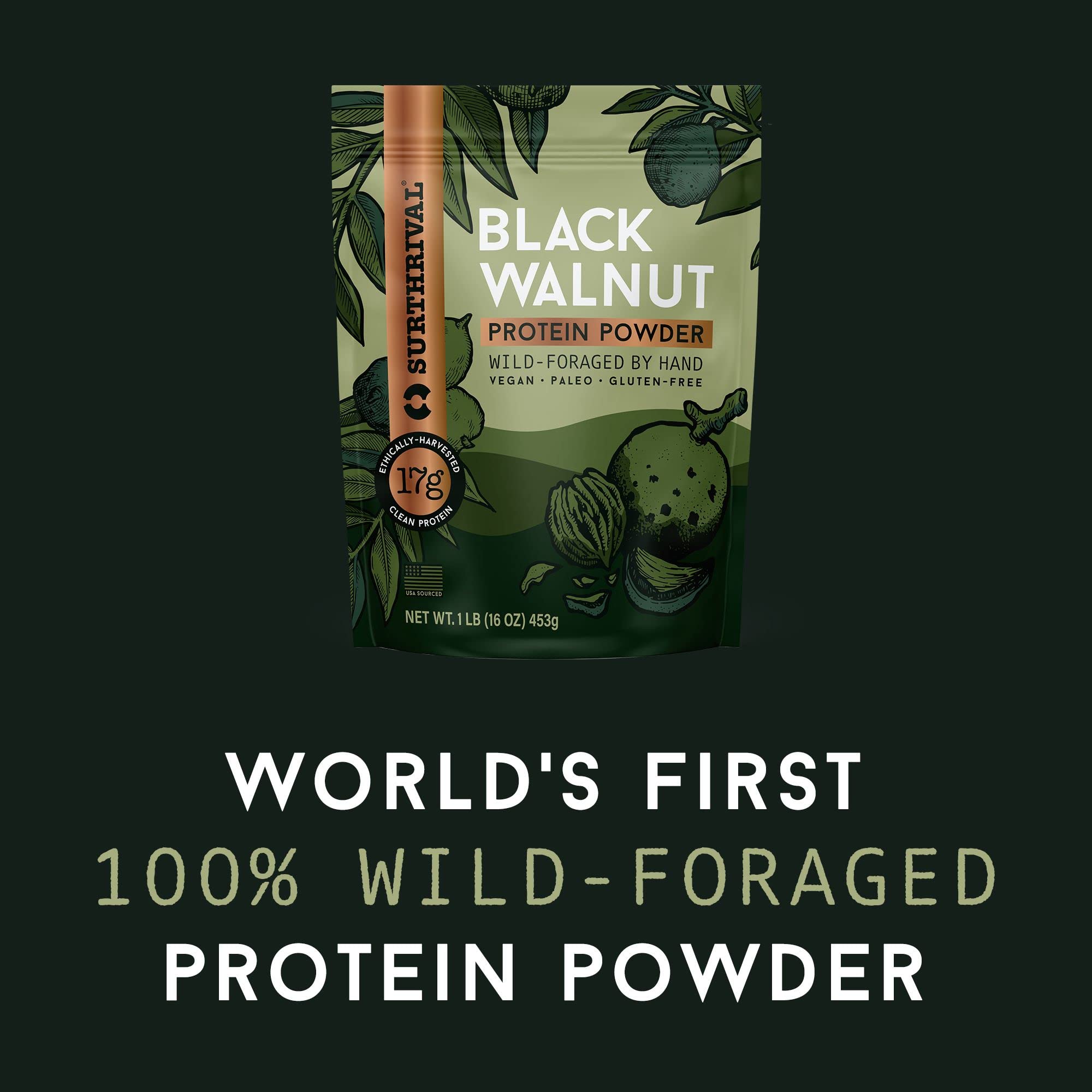 Surthrival Black Walnut Protein Powder in smoothie—creamy nutty texture adds protein.