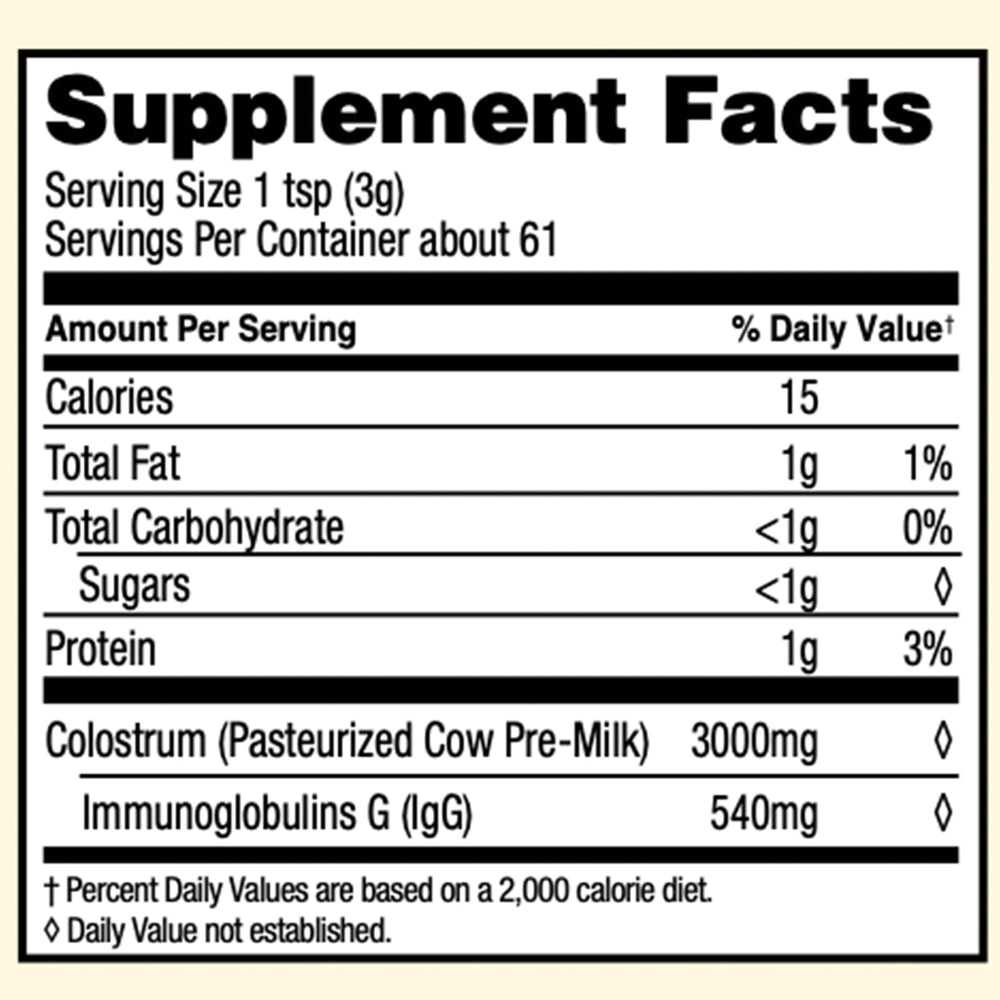 Immunoglobulin-rich colostrum content and packaging