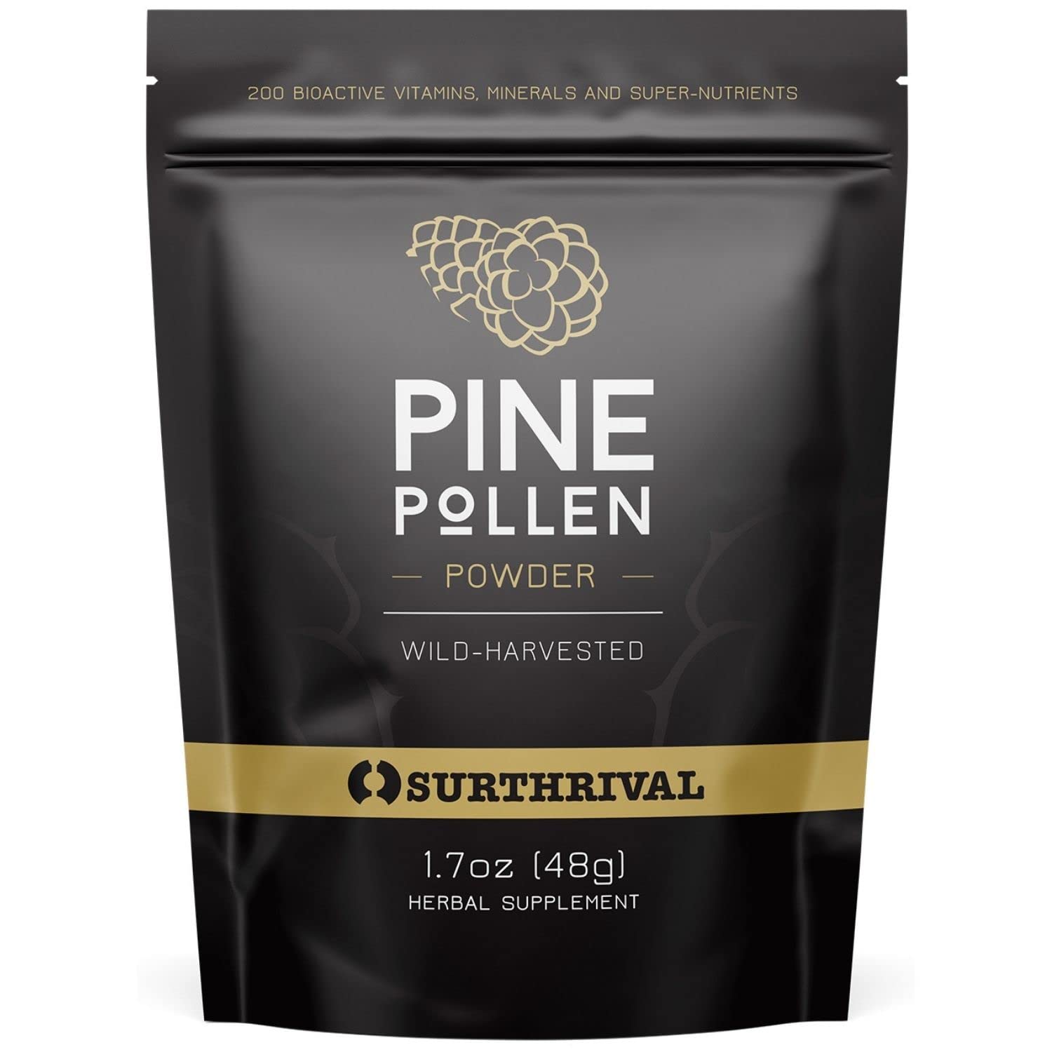 Surthrival Pine Pollen Powder 48g jar front label