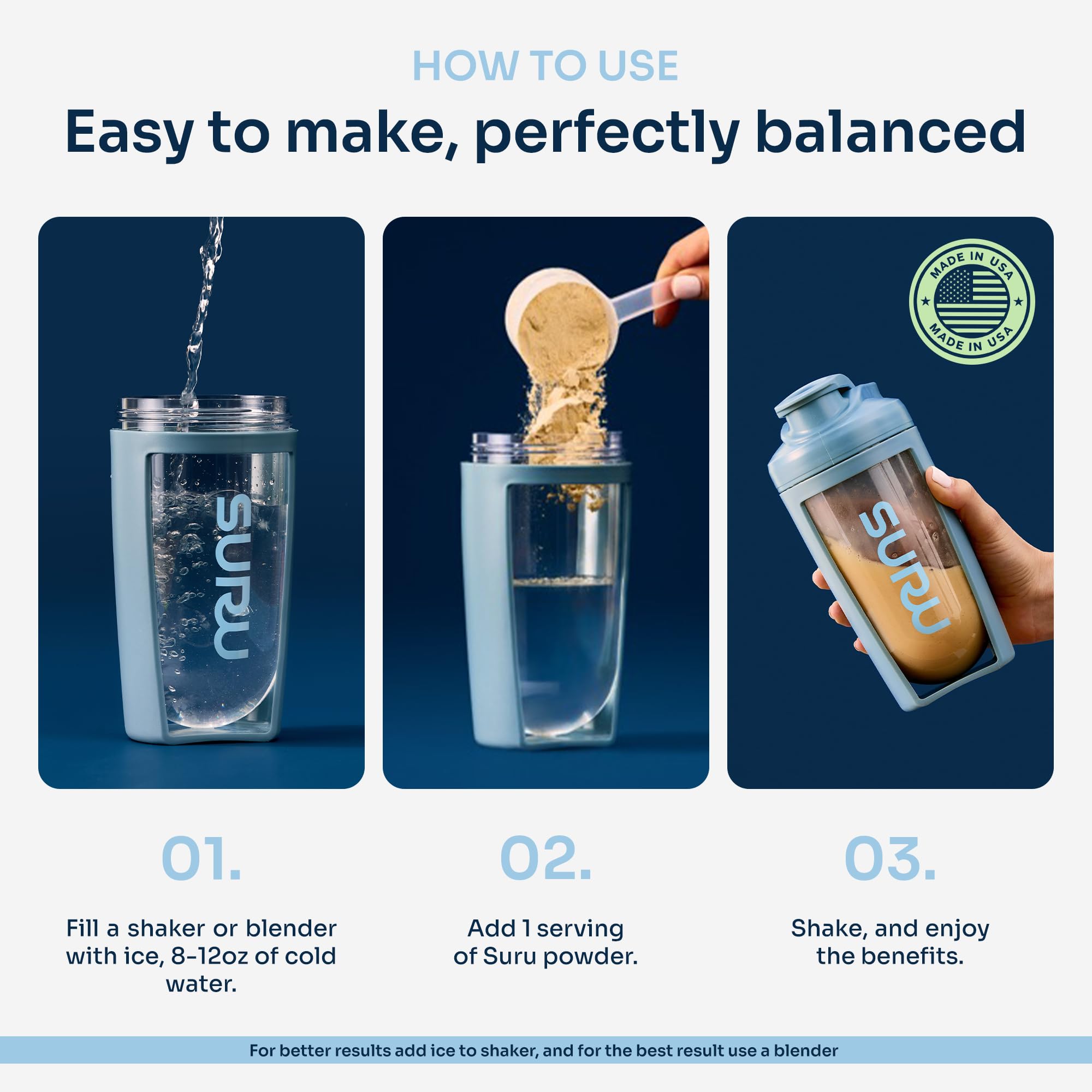 Suru Balance Shake on-the-go bottle suggests easy morning or workout shake