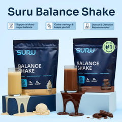 Suru Balance Shake powder bag emphasizes 20g protein for fullness