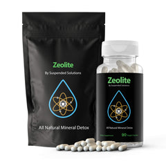 Suspended Solutions Zeolite Clinoptilolite bottle front showing capsules for gentle detox support