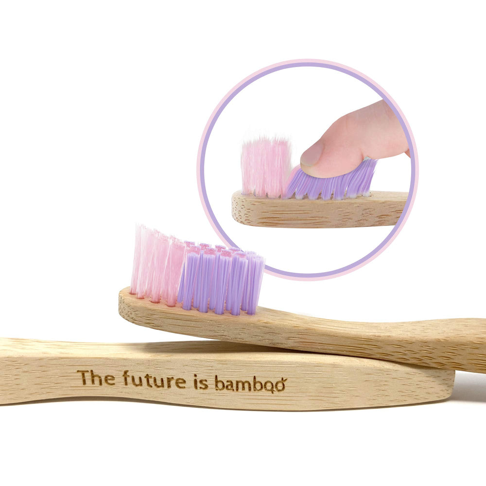 Sustainable bamboo handle on kids toothbrush