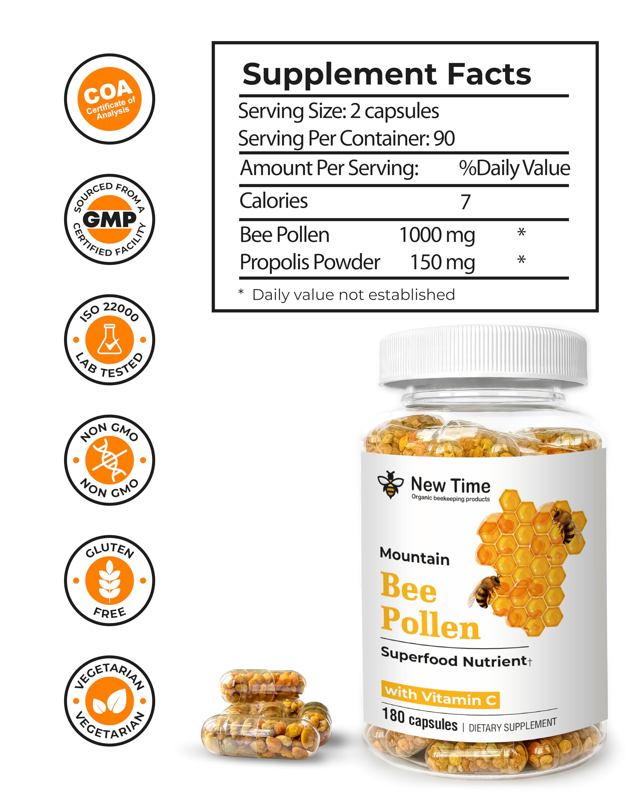 Sustainably harvested bee pollen capsules