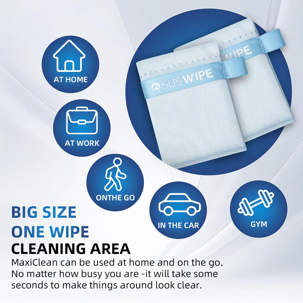 SusWipe blue two-pack microfiber cleaning cloths in packaging