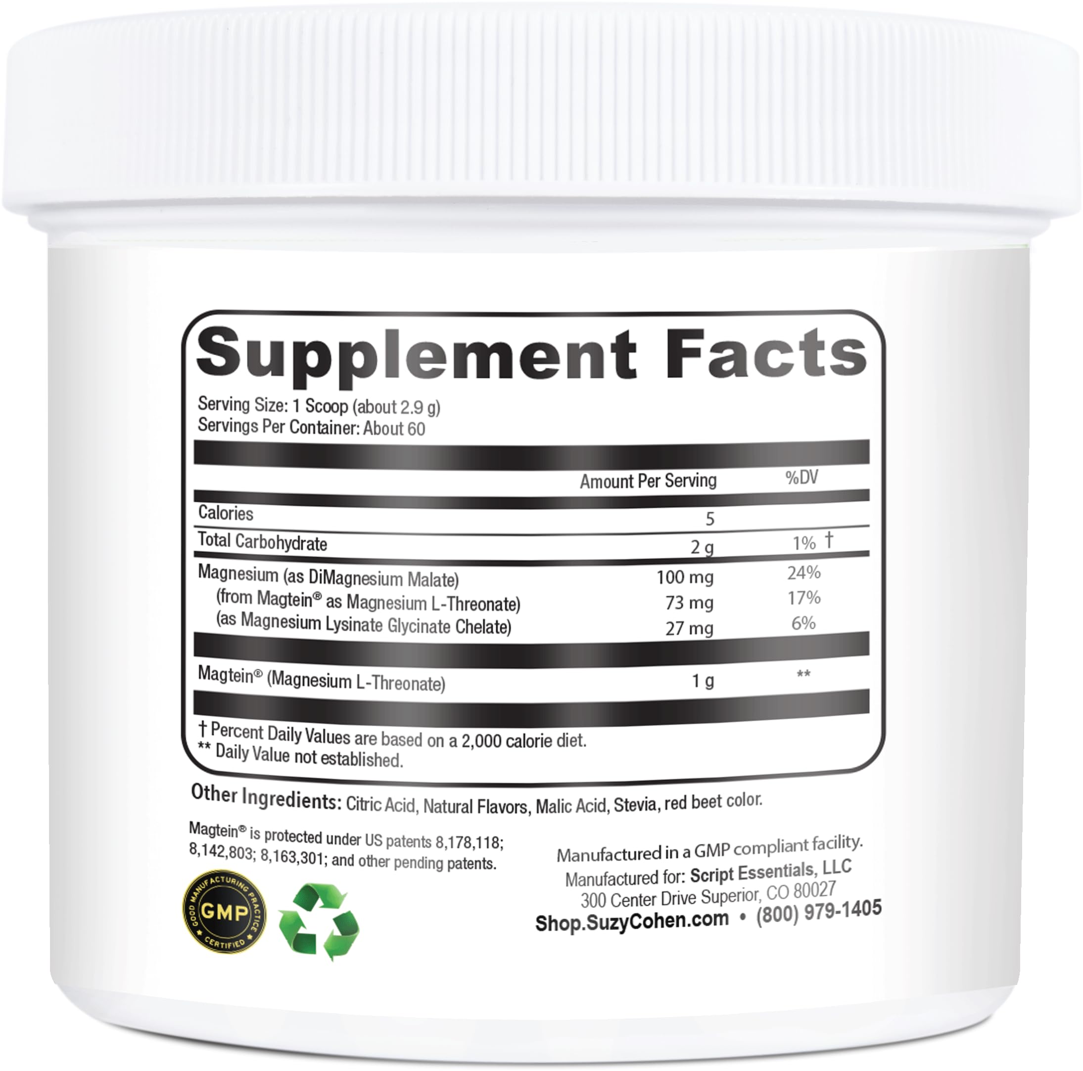 Supplement facts panel on the bottle