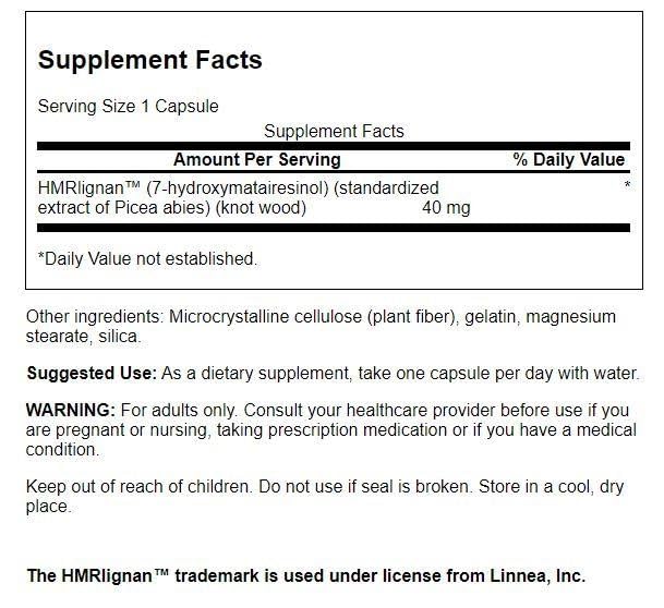 Close-up of Swanson 7-Hmrlignans from Norwegian Spruce Tree product label