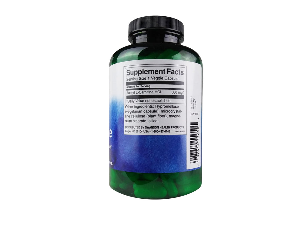 Label of Swanson Acetyl L-Carnitine 500mg 240 Veg Cap