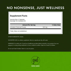 Close-up of Swanson Activated Charcoal bottle front label