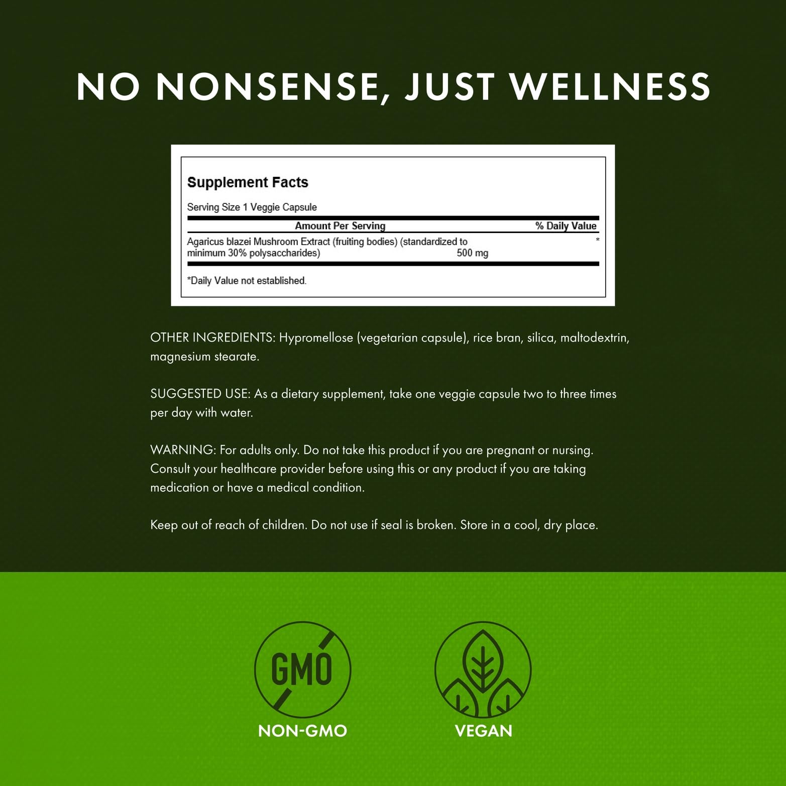 Label showing 500 mg per capsule