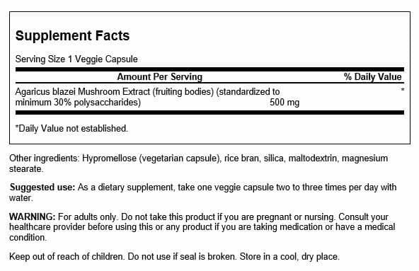 Close-up of Agaricus Blazei mushroom extract capsules