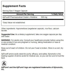 Close-up image of Swanson AjiPure L-Histidine 500 mg capsules