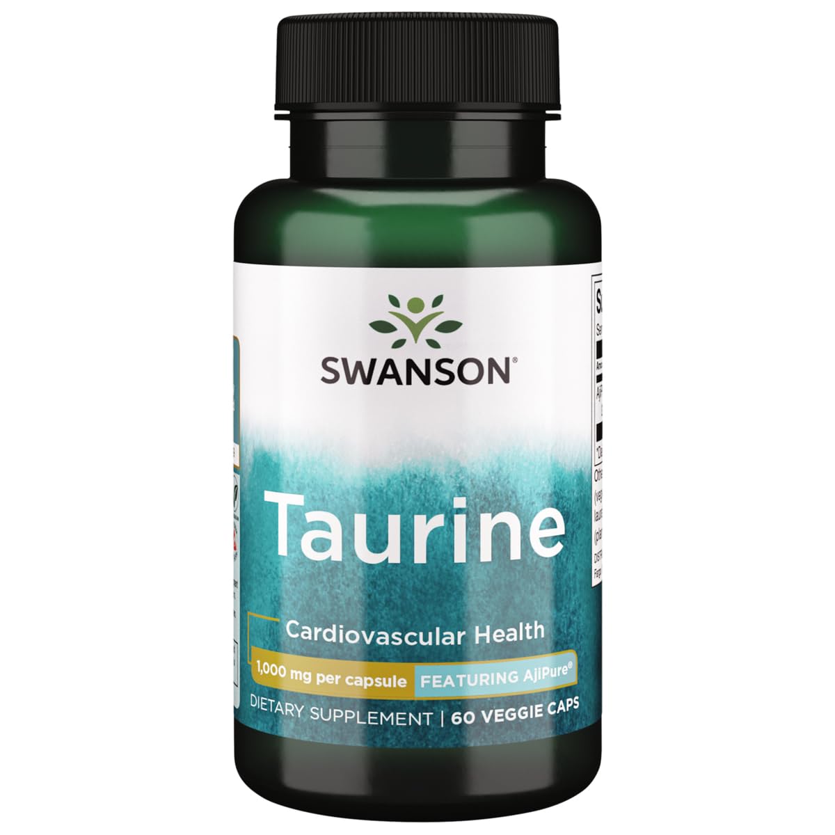 Bottle of Swanson AjiPure Taurine 1000 mg – 60 vegan capsules