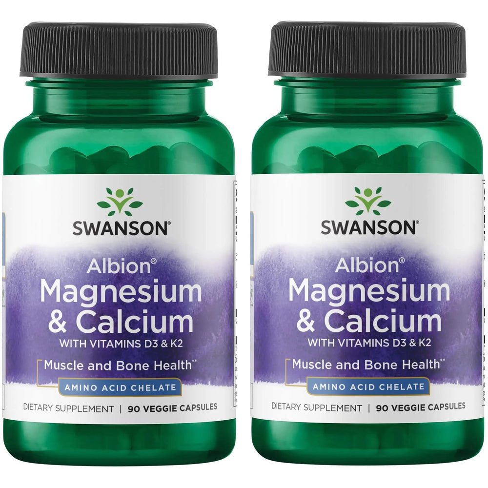 Swanson Albion Chelated Magnesium & Calcium 2:1 - 90 Veg Capsules (2 Pack)