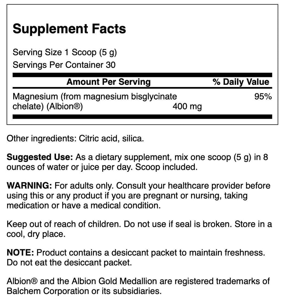 Close-up of Swanson Albion Chelated Magnesium Glycinate powder texture