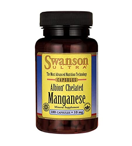 Swanson Albion Chelated Manganese 10 mg bottle with 180 capsules