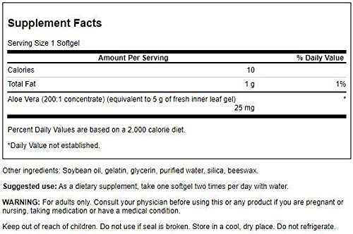 Swanson Aloe Vera 25 mg 300 Softgels bottle label close-up