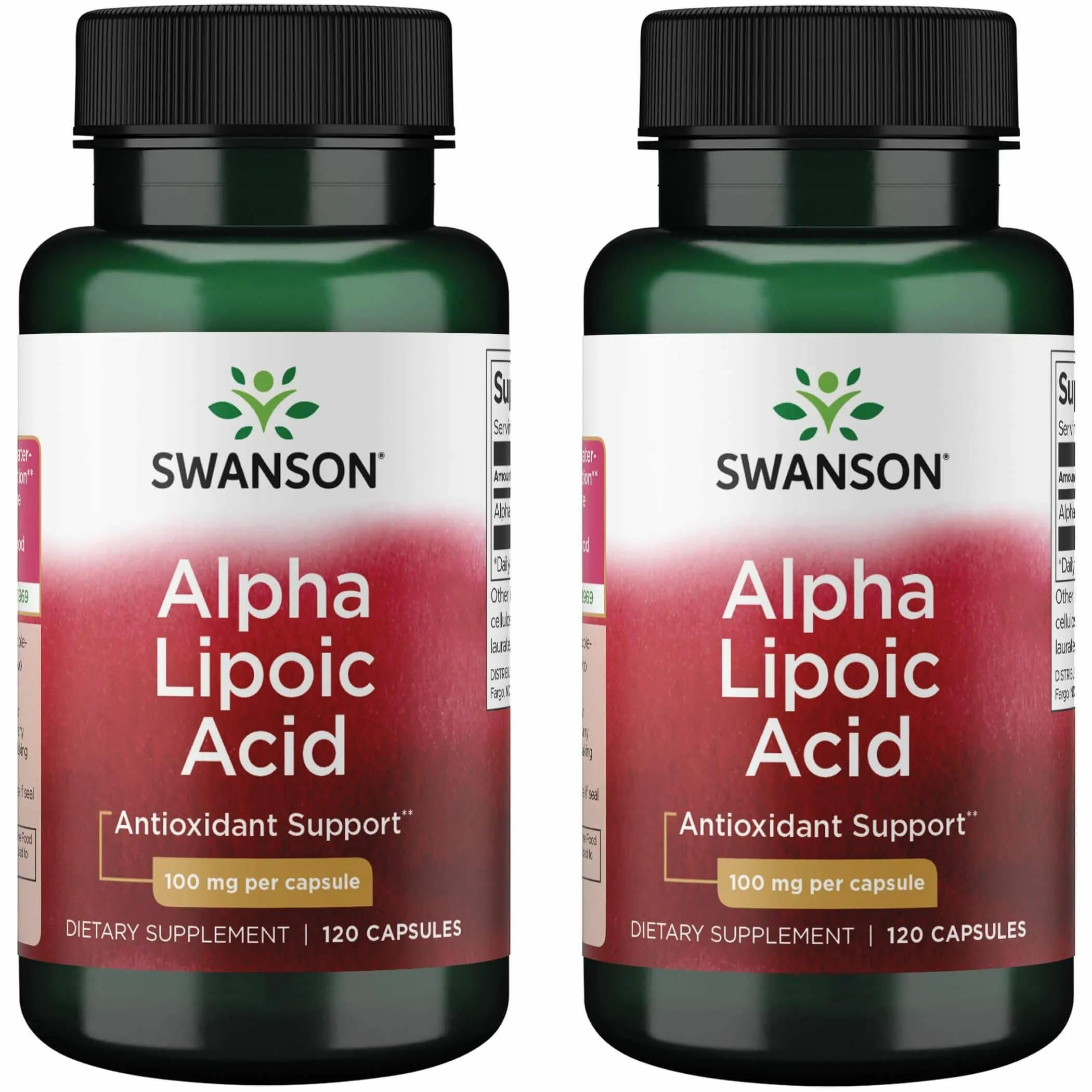 Swanson Alpha Lipoic Acid bottle with 100 mg per capsule