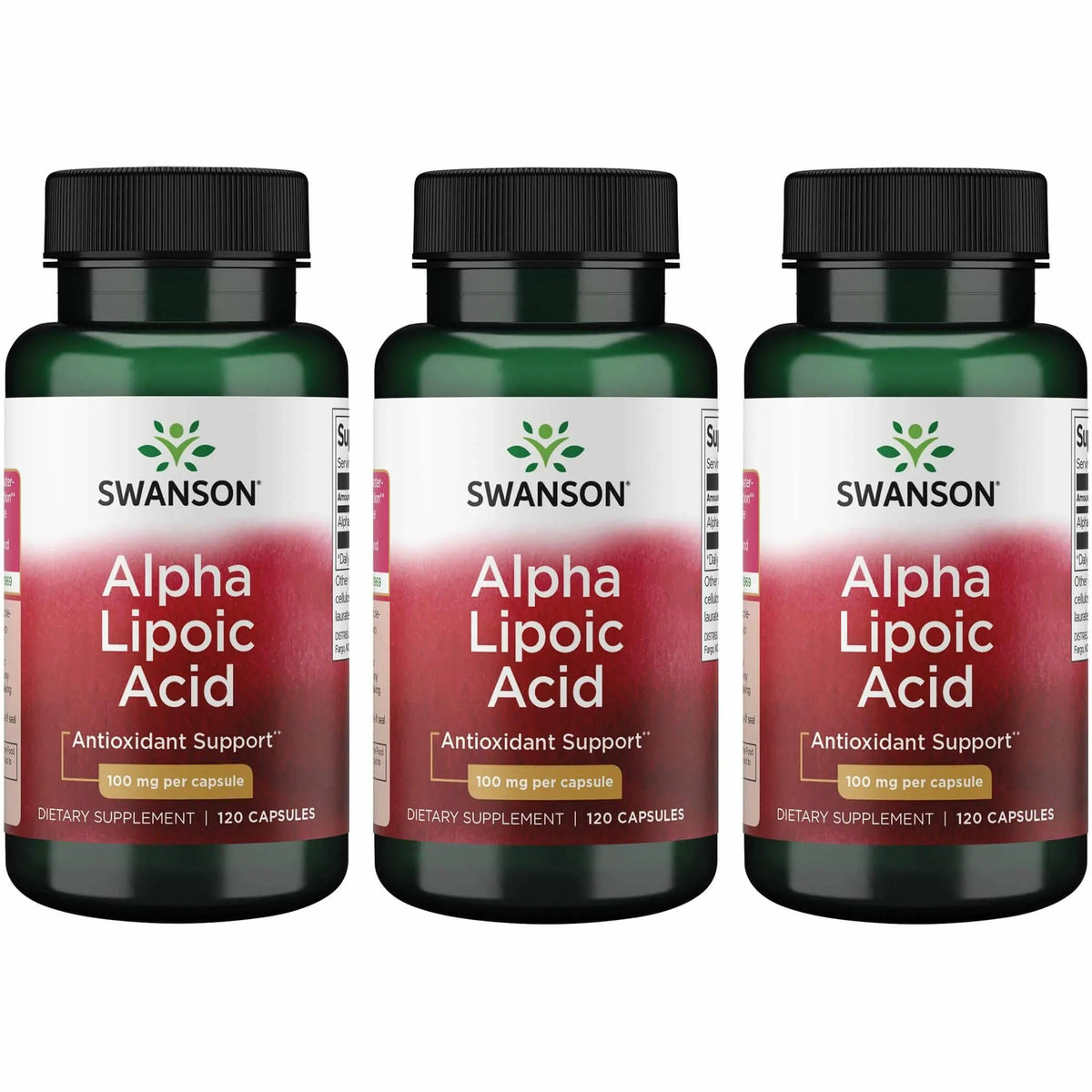 Front view of Swanson Alpha Lipoic Acid 3-pack bottle