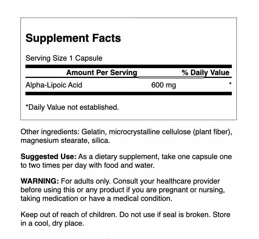 Swanson Alpha Lipoic Acid 600mg bottle with label for 2-pack