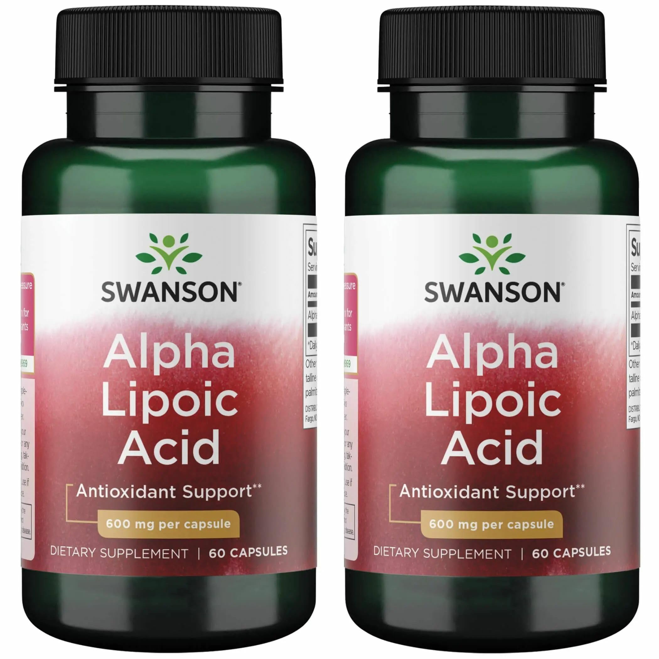 Front view of Swanson Alpha Lipoic Acid 600mg 2-pack bottle