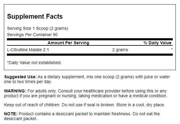 Swanson Amino Acid L-Citrulline Malate Complex powder and scoop - easy-mix daily energy.