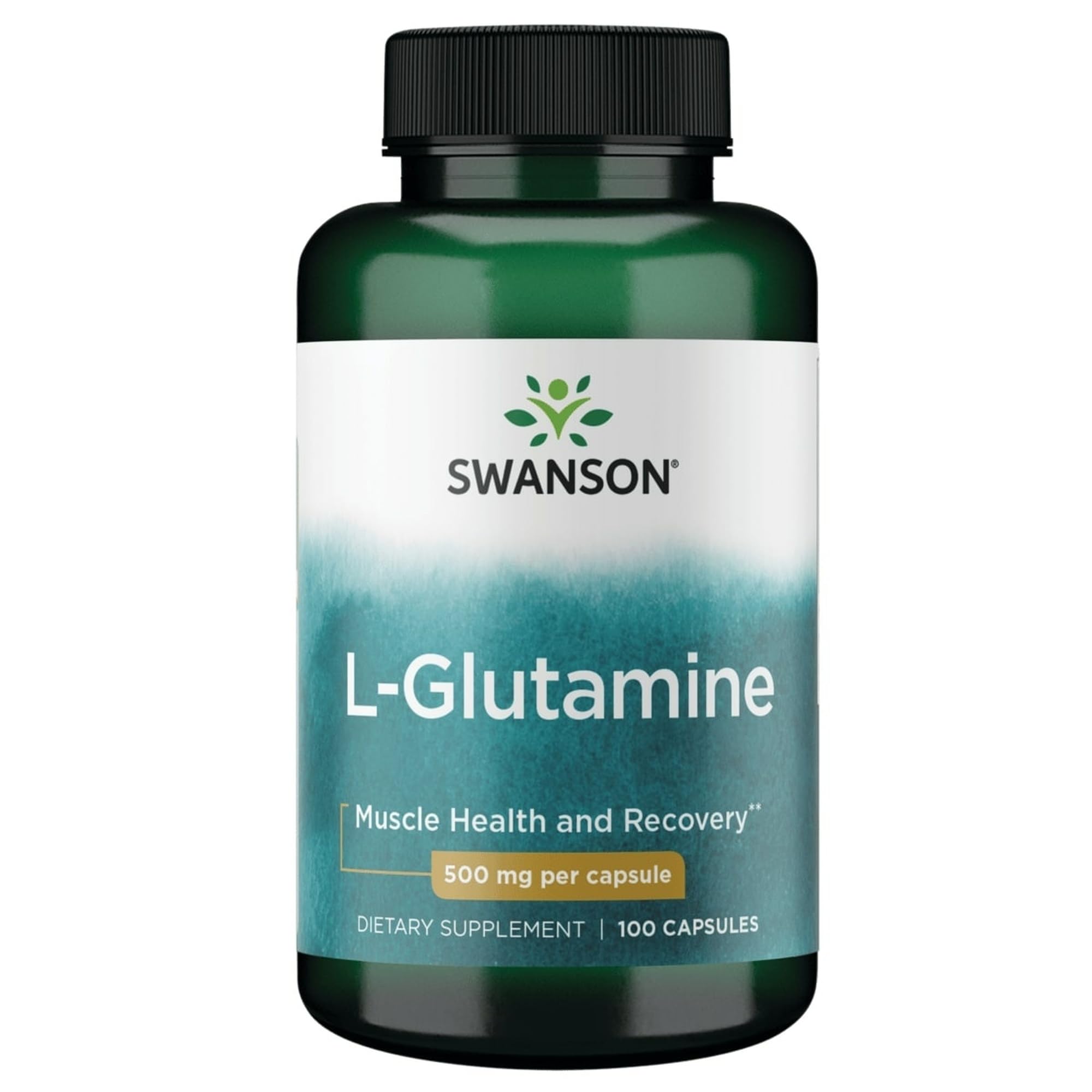 Front view of Swanson Amino Acid L-Glutamine 500 mg bottle with 100 capsules