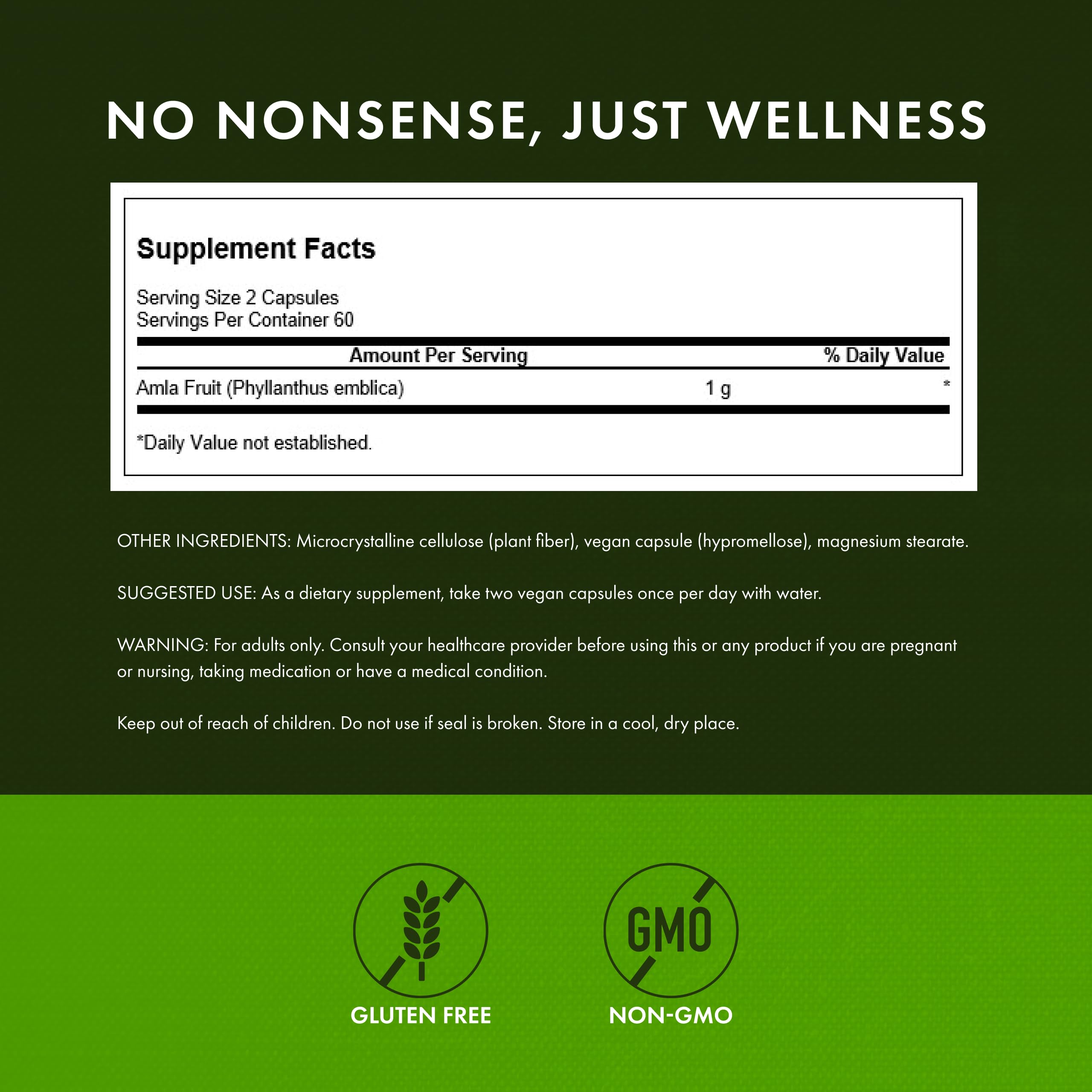 Swanson Amla Fruit capsules bottle back with dosage notes and benefits