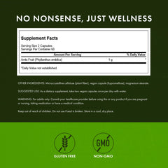 Swanson Amla Fruit capsules bottle back with dosage notes and benefits