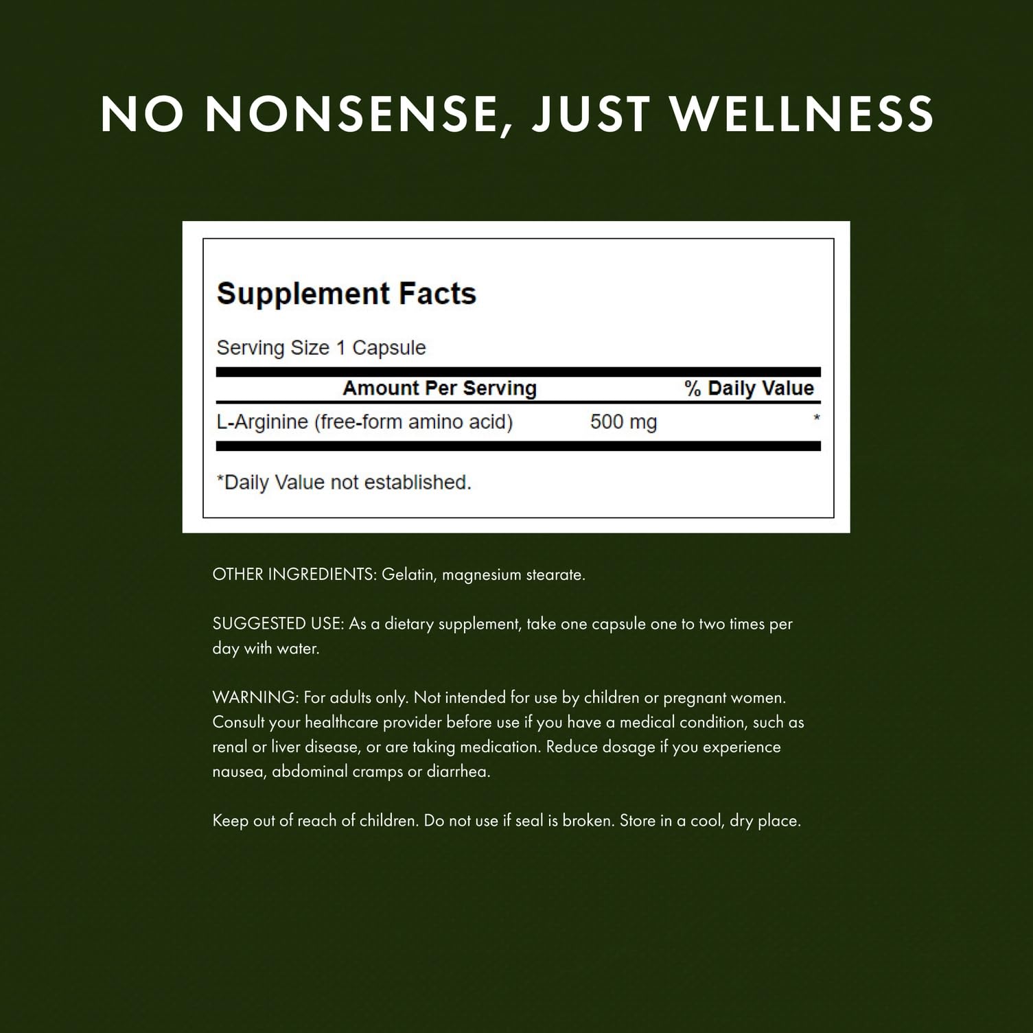 Swanson L-Arginine supplement facts panel