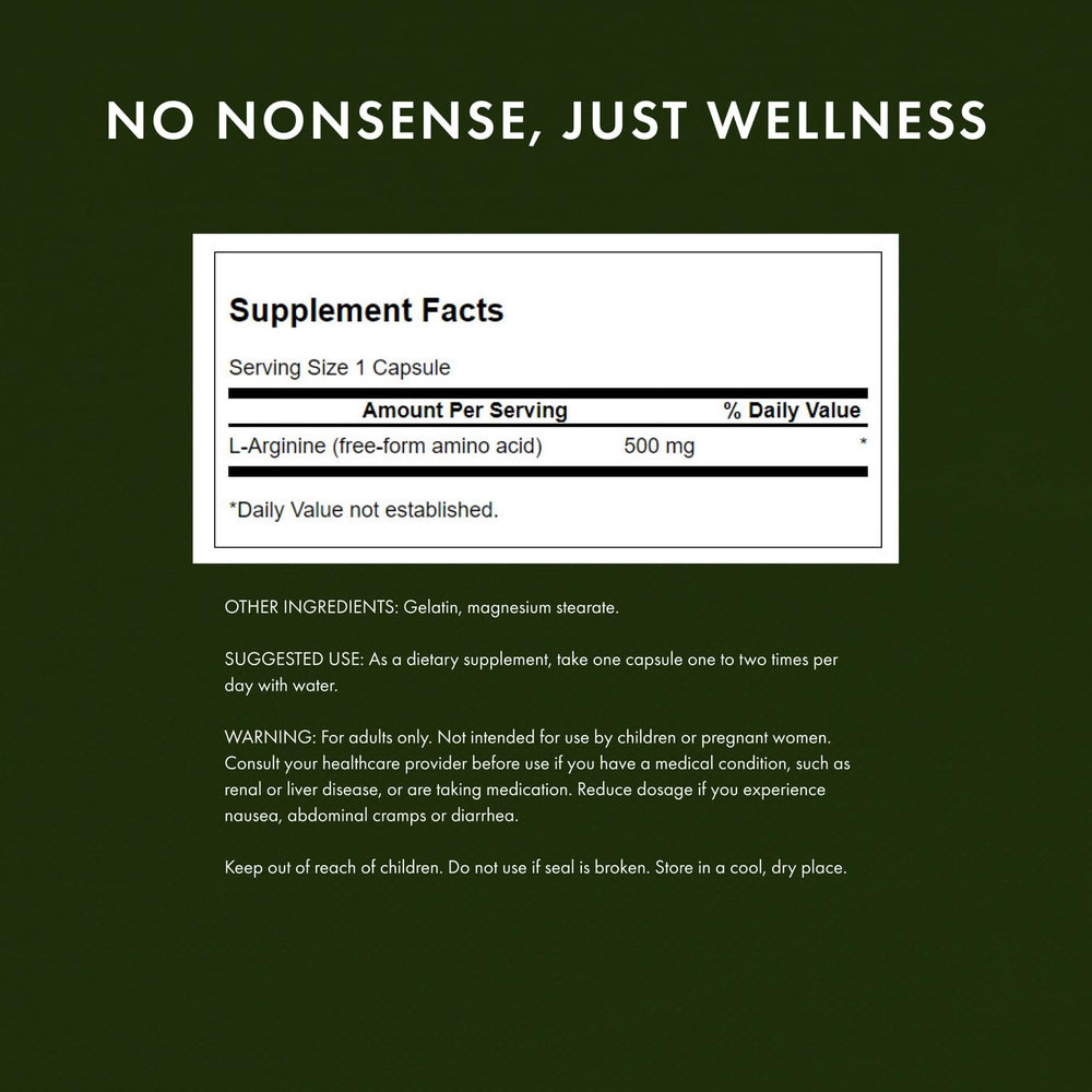 Swanson L-Arginine supplement facts panel