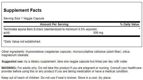 Swanson Arjuna 500 mg 60 Veg Capsules pack shot