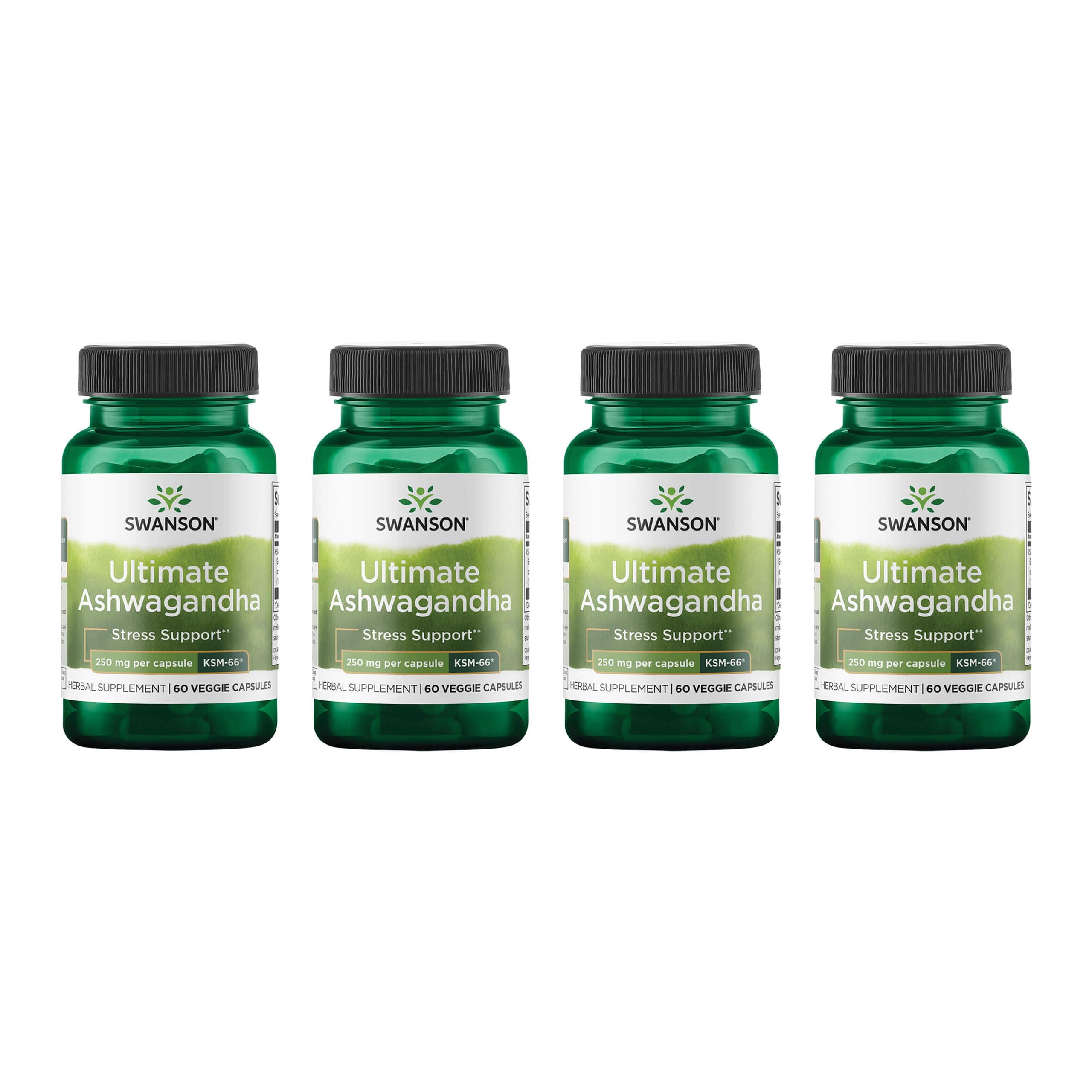 Swanson Ultimate Ashwagandha KSM-66 bottle with 60 veggie capsules
