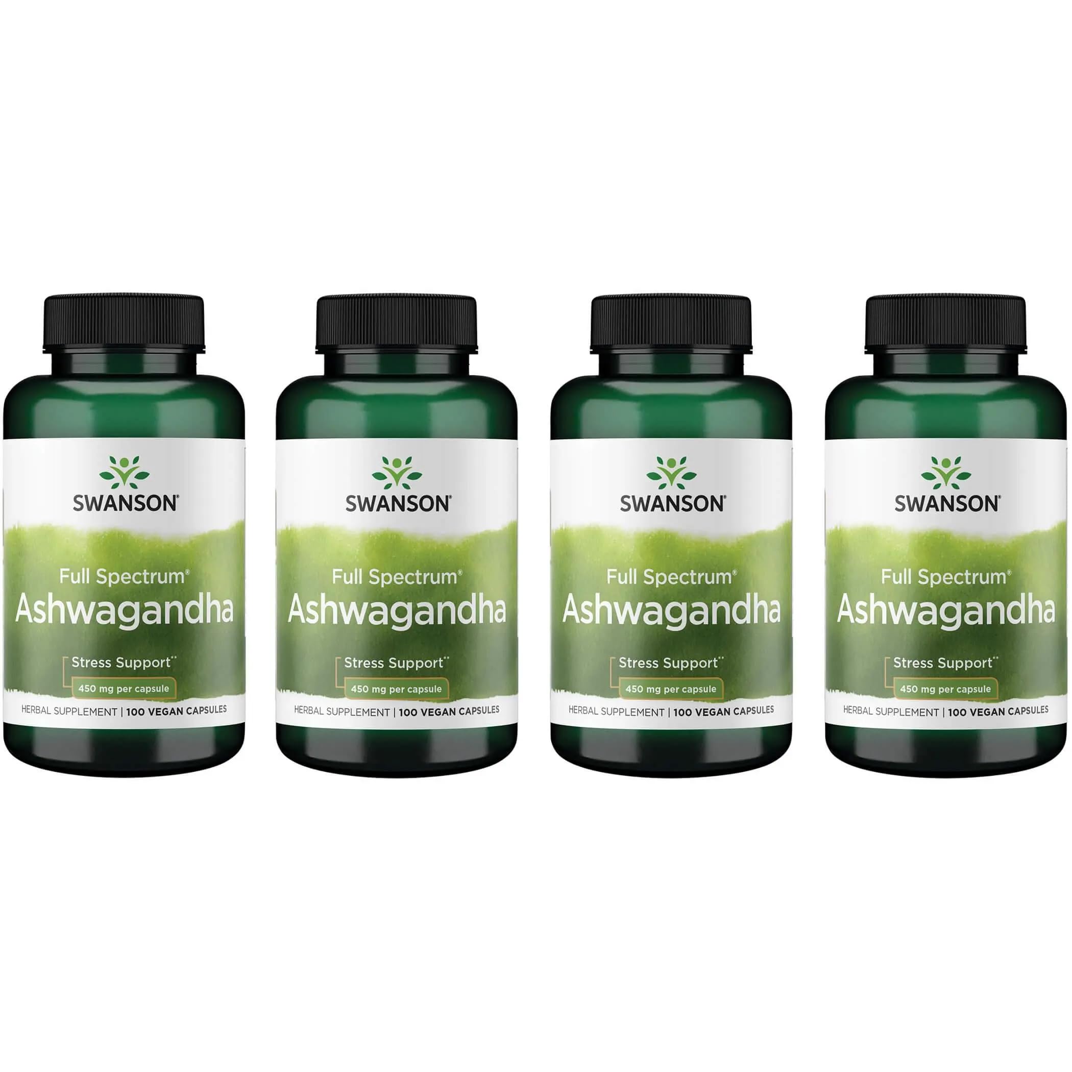 Swanson Ashwagandha Powder 4-pack bottle with 100 capsules