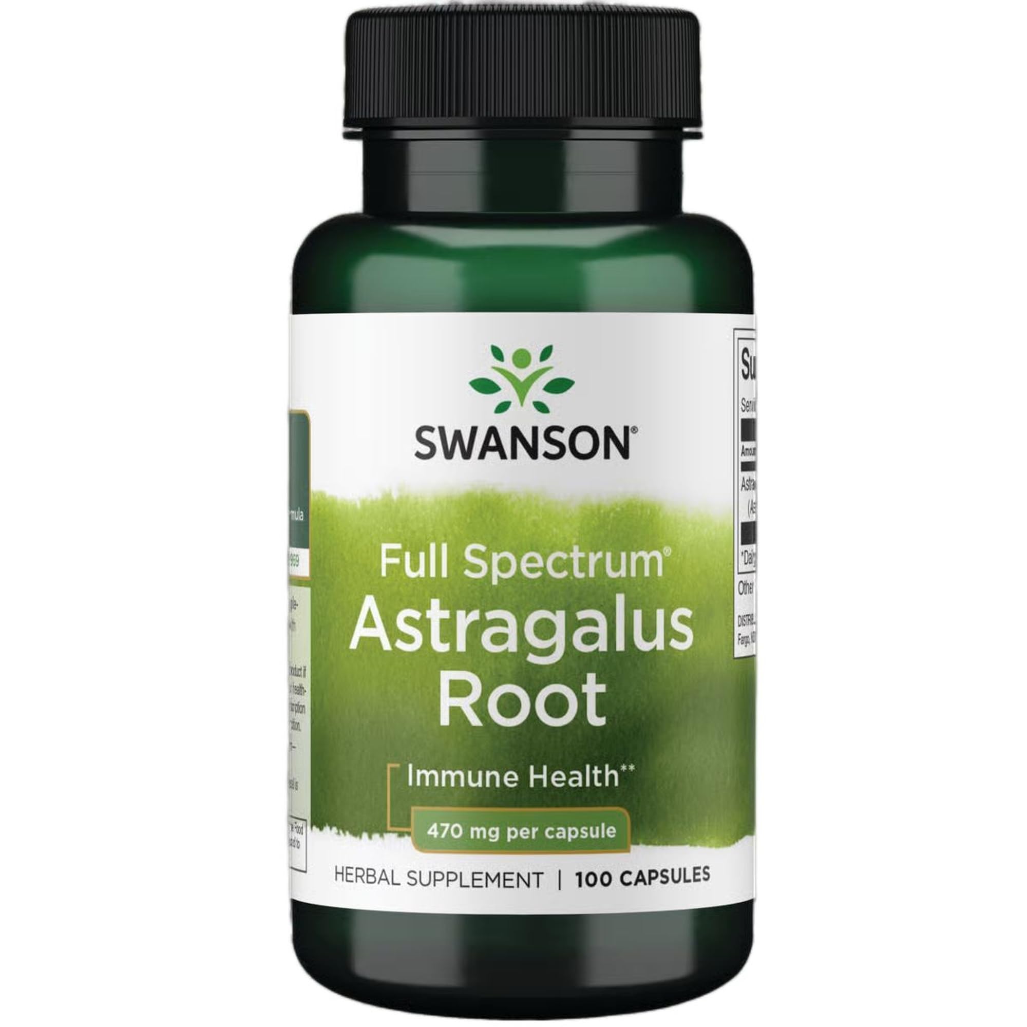 Bottle of Swanson Astragalus Root capsules, 470 mg each