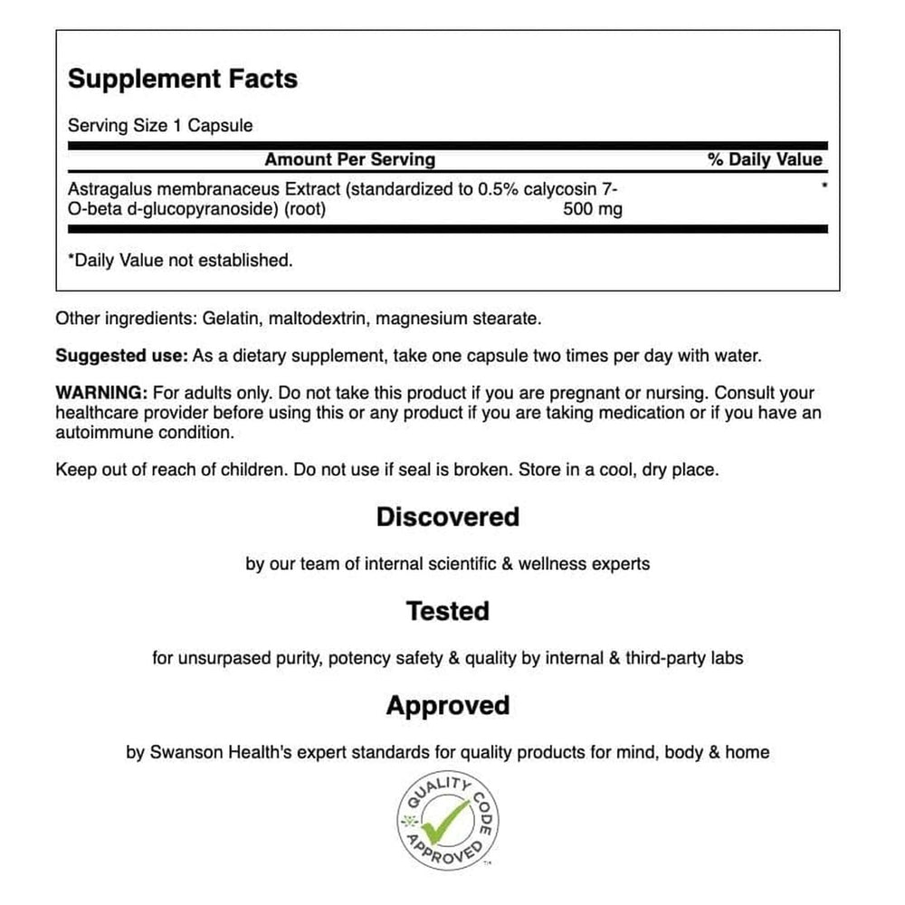 Astragalus 500 mg bottle label close-up